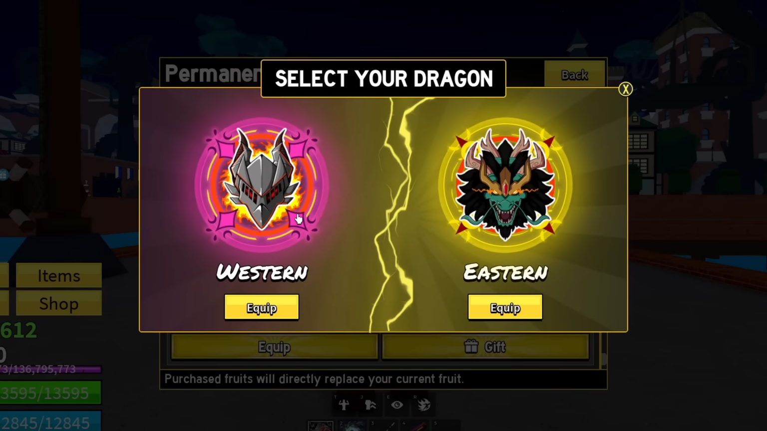 Eastern Dragon Vs Western Dragon In Blox Fruits Rework Update Screen