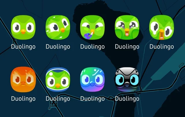 Different icons of duolingo