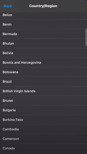 select country region iOS