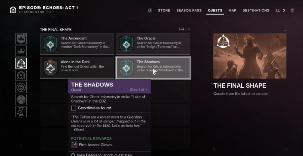 The Shadow quest in Destiny 2
