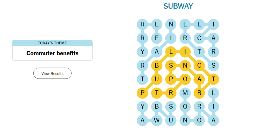 subway word in NYT (commuter benefits nyt strands)