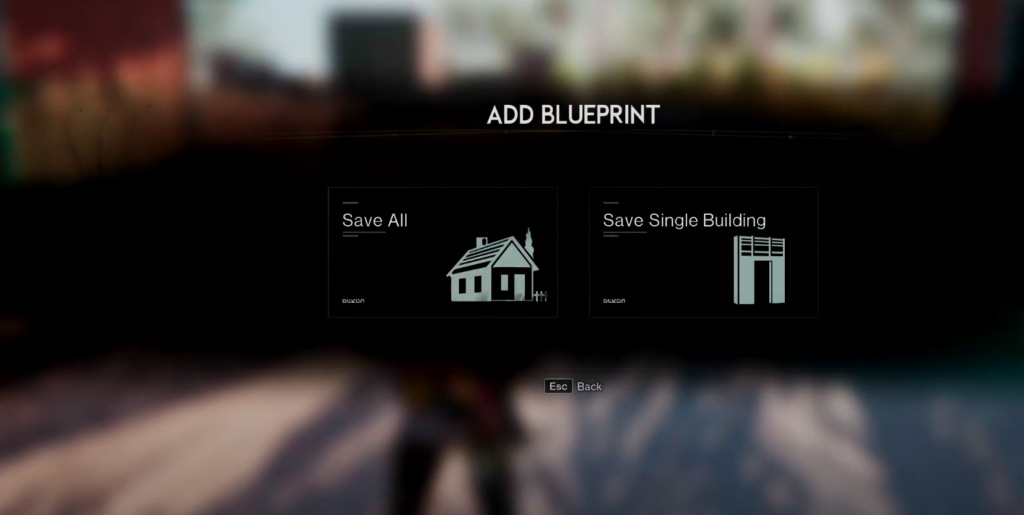 Blueprint saving options in once human 