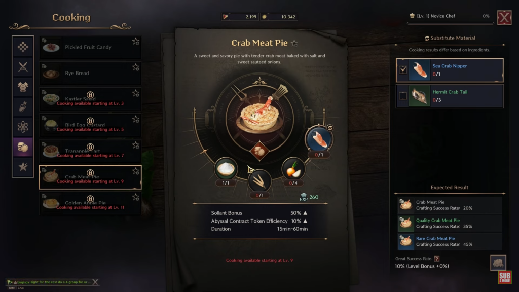 Cook and use Crab Meat Pie to eran more rewards in Shadowed Crypt in Throne and Liberty