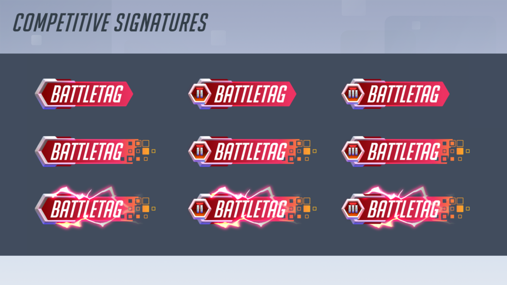 Competitive Signatures or Name Tags in Overwatch 2 and their Prestige Tier.