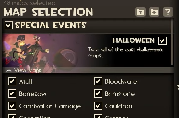 Map Selection in TF2 Halloween update 2024.