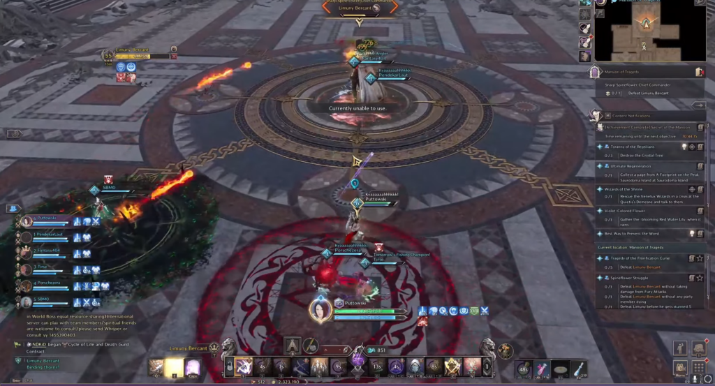 Green circle summoning thorns on the player inside the mansion of tragedy dungeon.