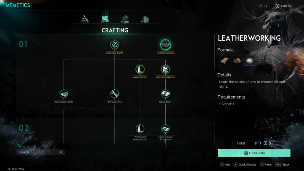 Leatherworking Skill in Once Human requires one cipher to unlock.