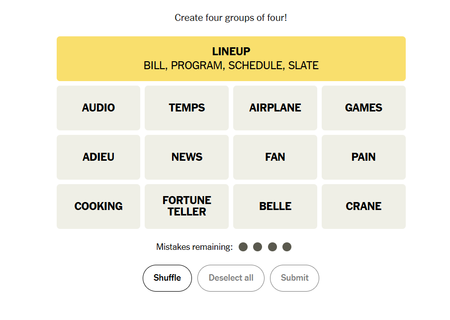 yellow group nyt connections