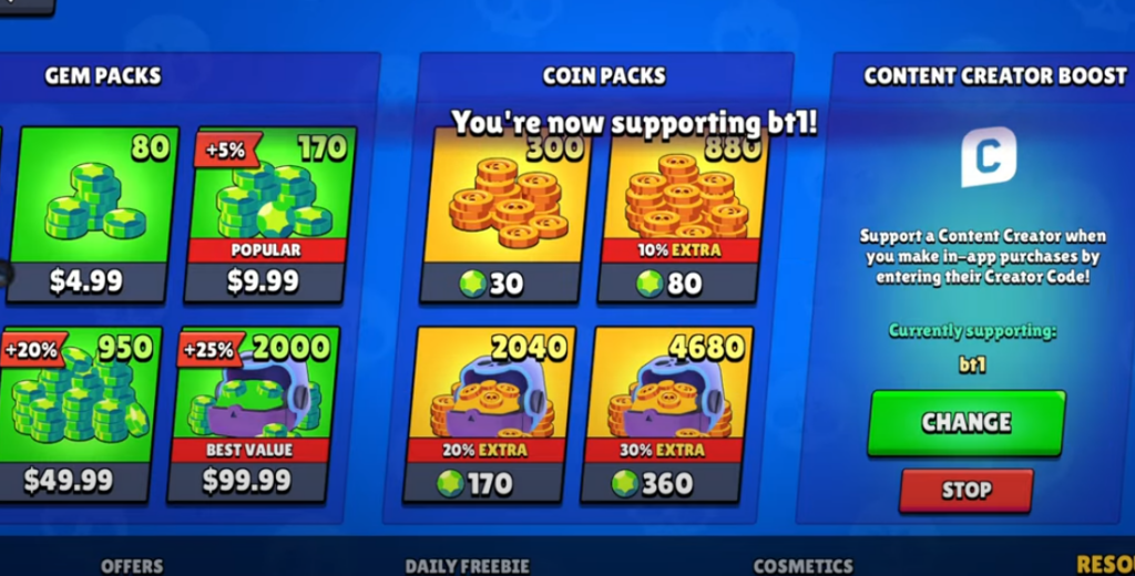 brawl star coins and gem 