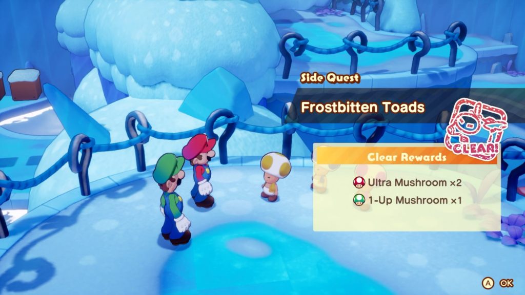 reward frostbitten toad Mario and Luigi Brothership 