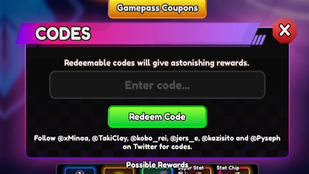 Redeem codes in Anime Vanguards Update 1.1