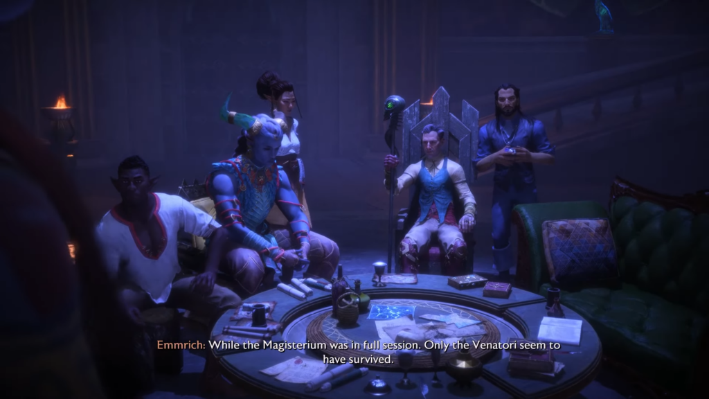 Rook and his allies talking in the lighthouse after escaping from the cage for gods.