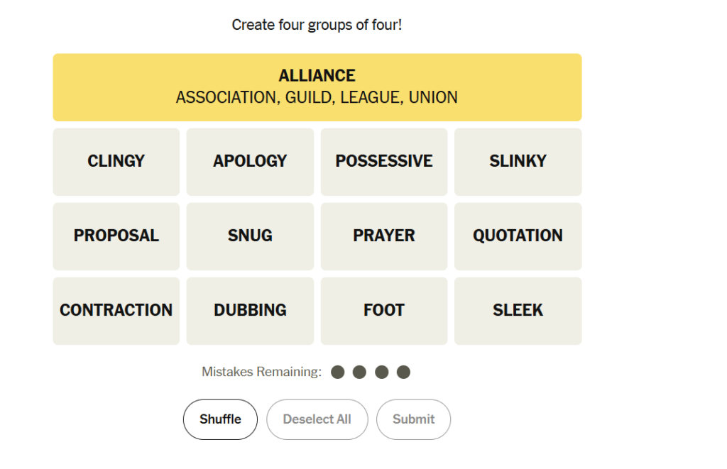 yellow nyt connections 