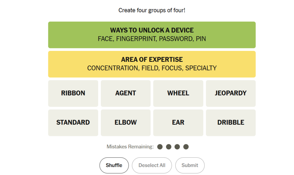 yellow group nyt connections 