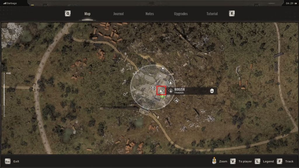 Map showing Boozer's location in Stalker 2 Garbage Region