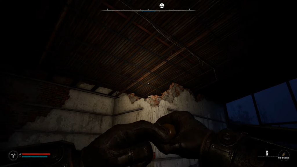 Throw a grenade to open the door to the room where improvised stash is located in Stalker 2.