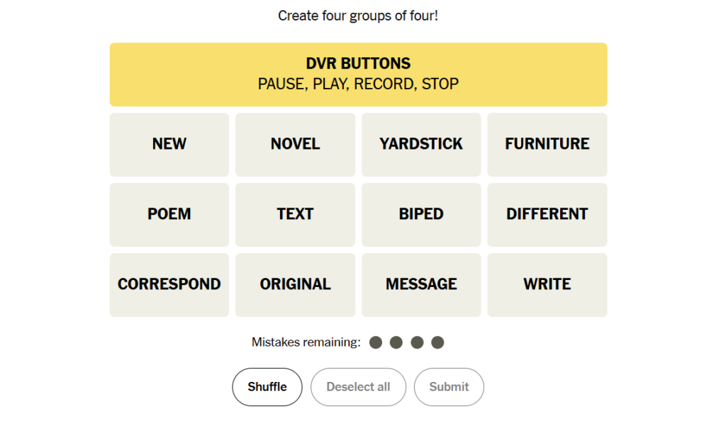 yellow group in nyt connections 