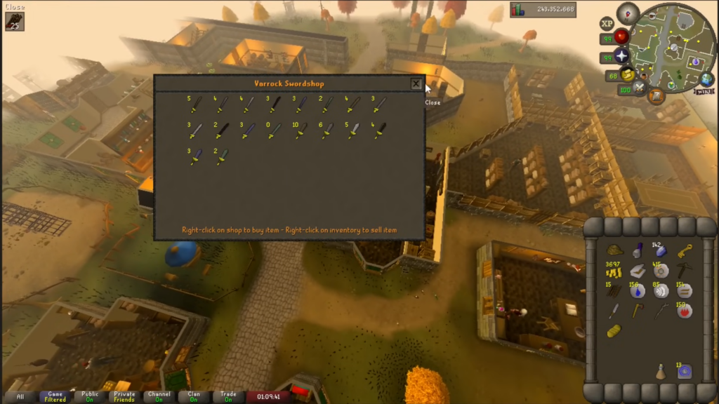 Buy the iron dagger to complete a task in OSRS League.