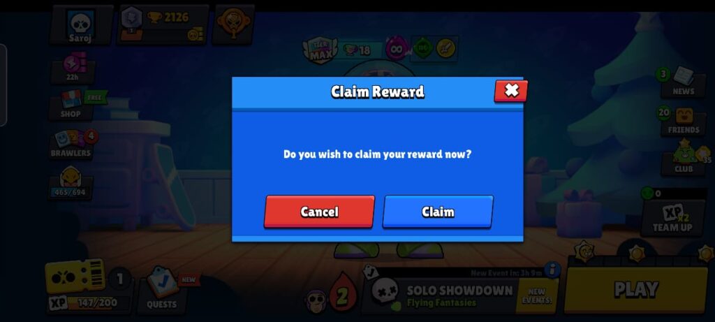 Click on the Claim button to receive the GG Pin in Brawl Stars