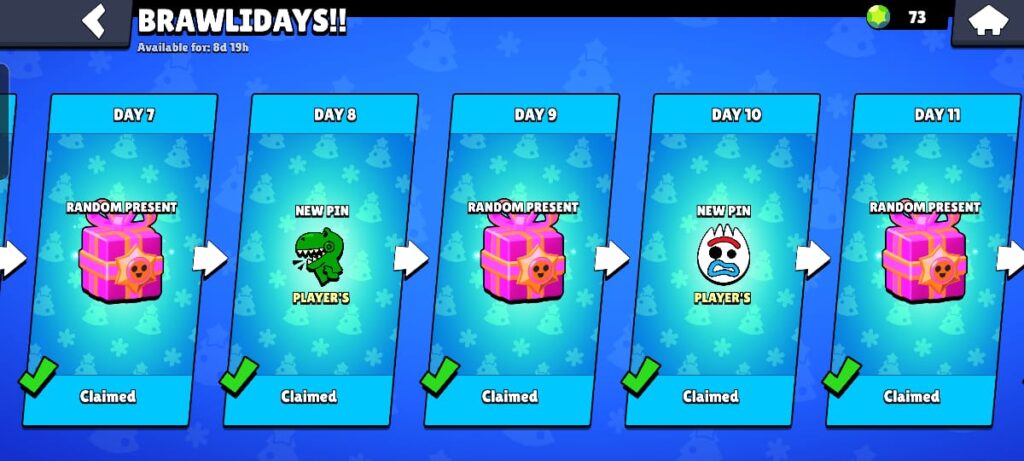 Brawlidays event Rewards in Brawl Stars.