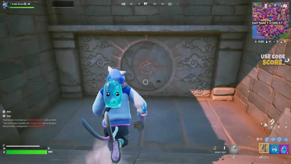 Mythic Vault door in Nightshift Forest in Fortnite.