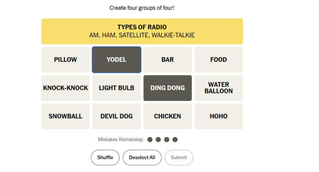 yodel in nyt connections