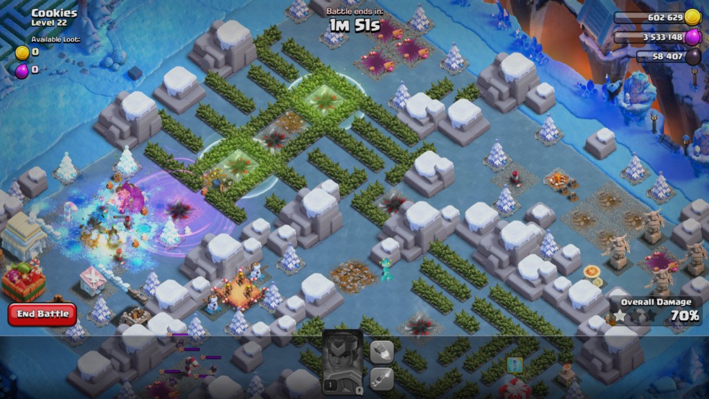 Funnel the troops through the middle to get 3 stars in Titan chase in COC.