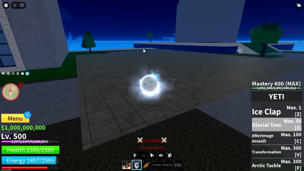 Glacial Toss ability summons a Giant Snowball in Blox Fruits.