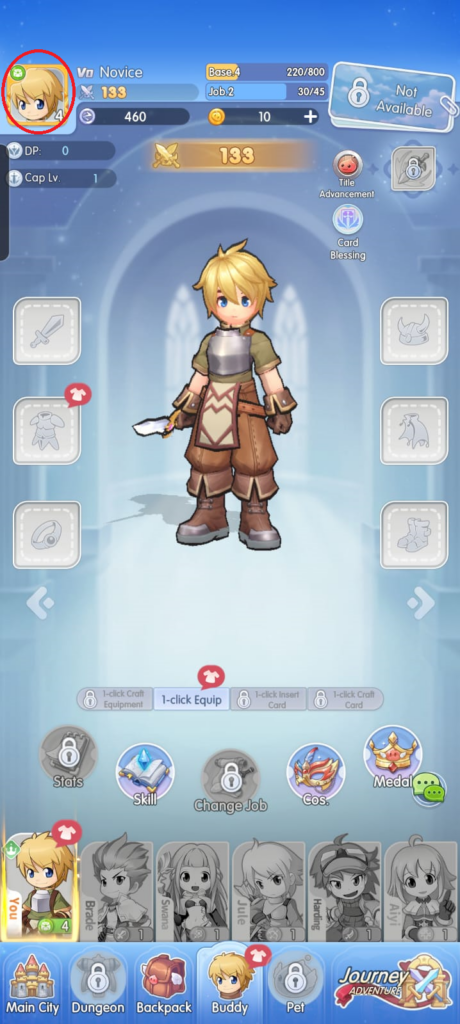 Click on the profile icon to use the codes in Ragnarok Idle Adventure.