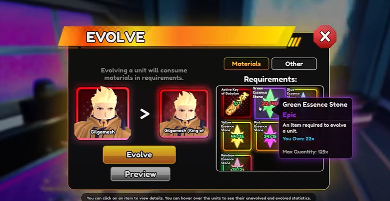 evolve Gilgamesh Anime Vanguards