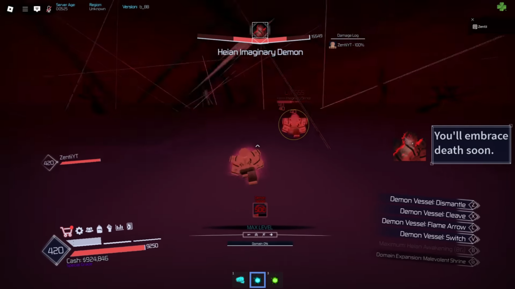 Slashing attack inside the Demon Vessel's Domain in Jujutsu Infinite. 