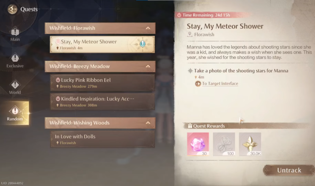 infinity nikki meteor shower