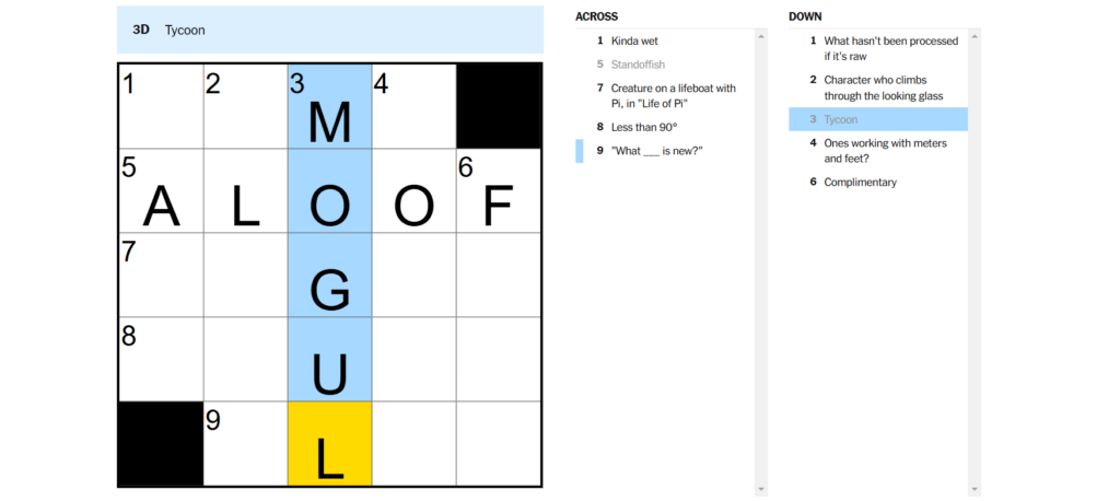 tycoon nyt mini crossword