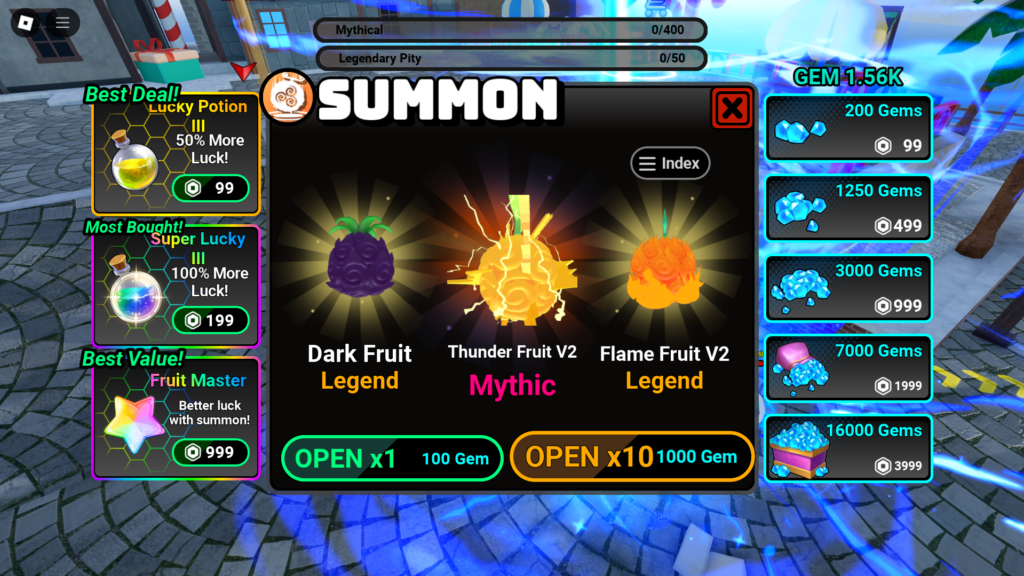 Use Gems to summon for Fruits in Fruit Reborn.