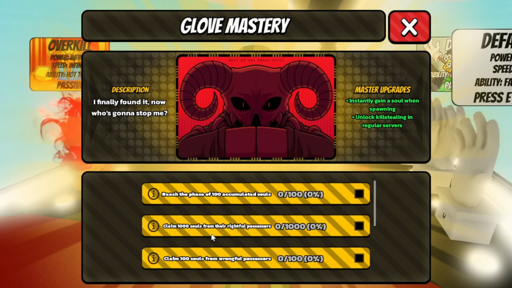 Criteria for unlocking Glove Mastery in Slap Battles.