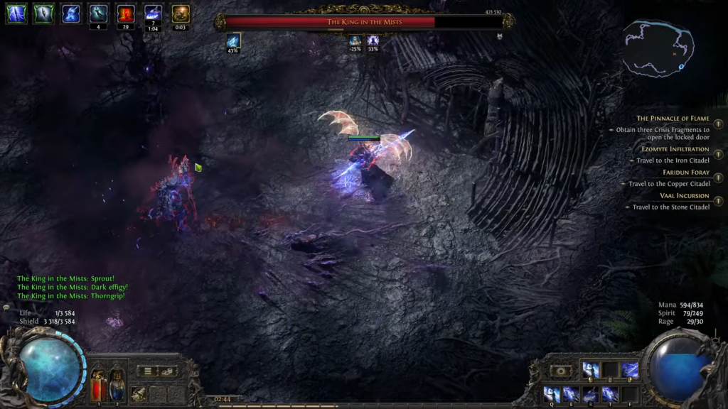 Thorngrip attack of the King in the Mists boss in PoE 2. 