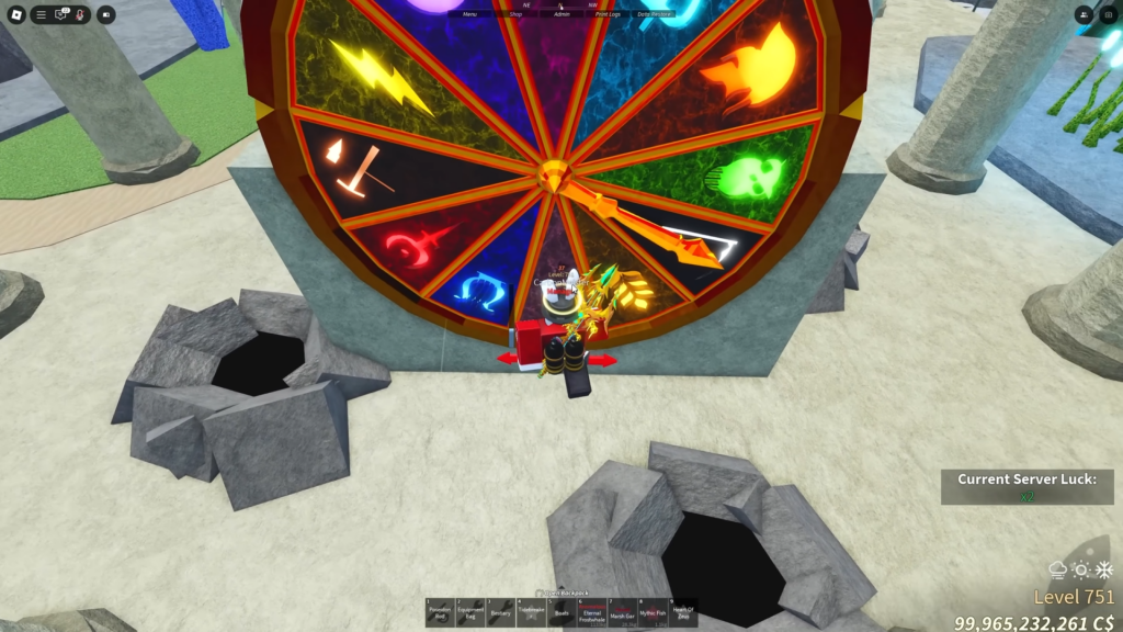 Select the Black Scythe to complete the 
King of Titans clock wheel puzzle in Fisch.