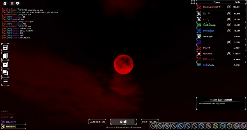 Red Full Moon Aura opening scene in Sols RNG.