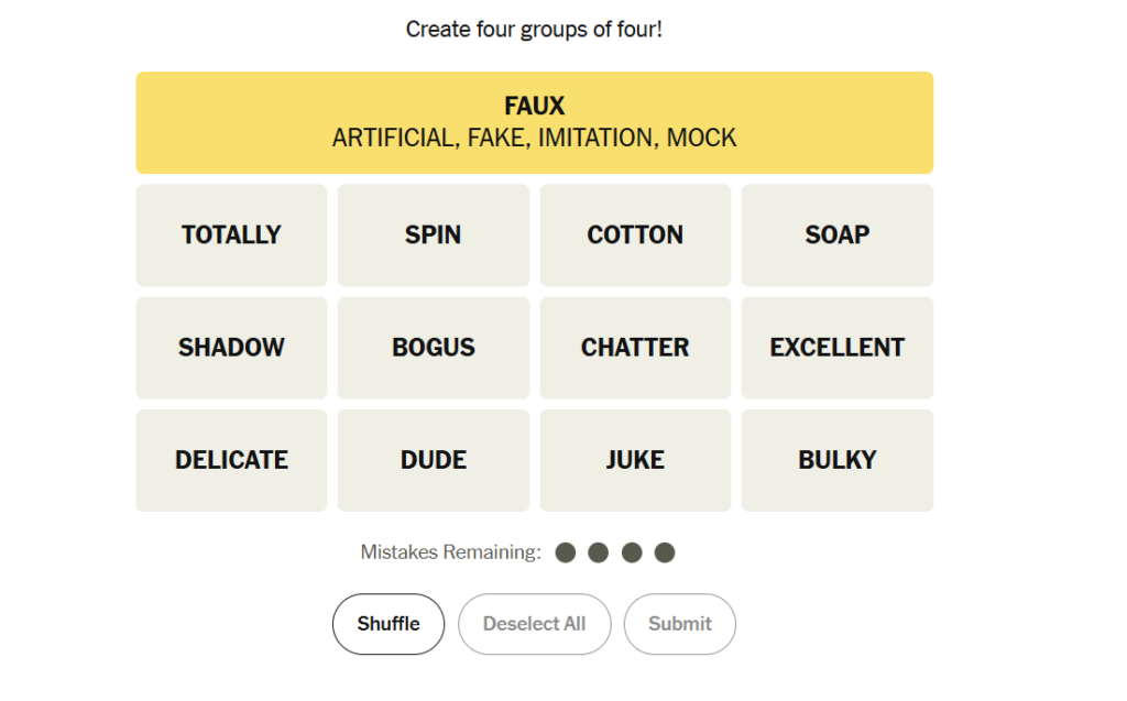 Yellow group NYT Connections