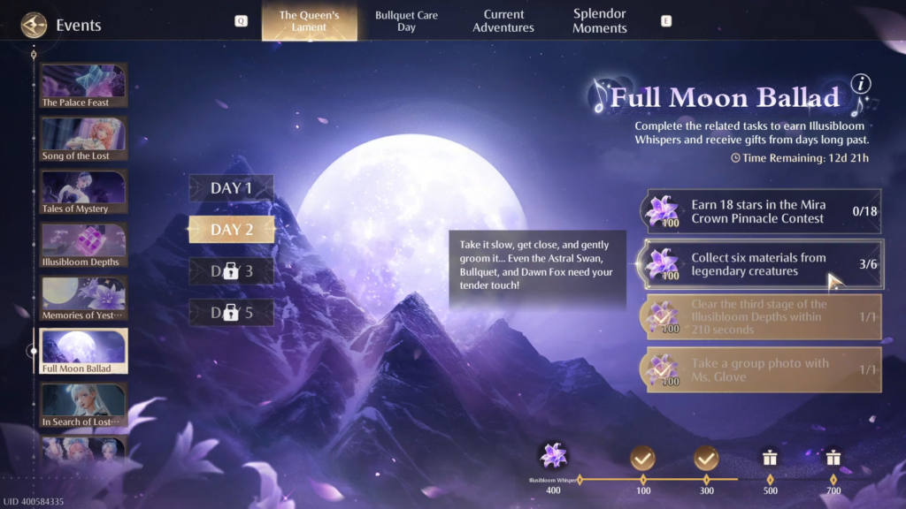 You can only collect three materials from legendary creatures in a day in Infinity Nikki Full Moon Ballad. 