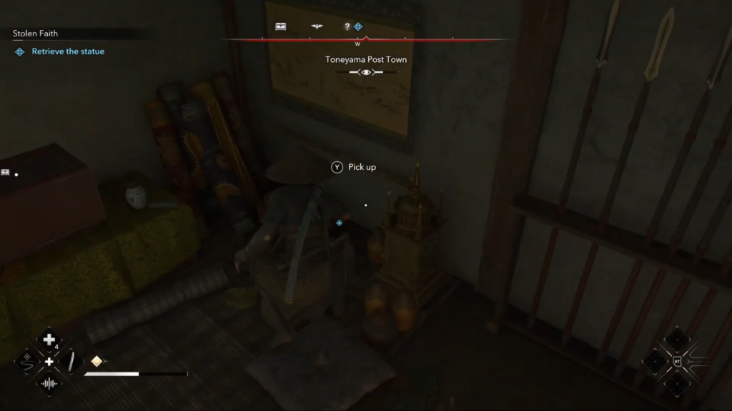 Pick the stolen statue and head back to Nunobiki Falls to complete the Stolen Faith quest in AC Shadows.