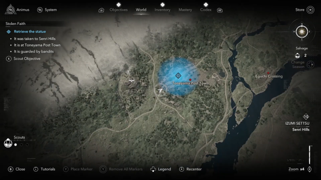 You can find the Stolen Statue in Toneyama Post Town in AC Shadows.