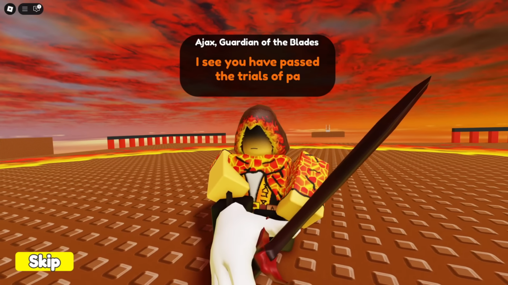Interact and defeat Ajax, Guardian of the Blades to unlock Swordfighter glove in Slap Battles.