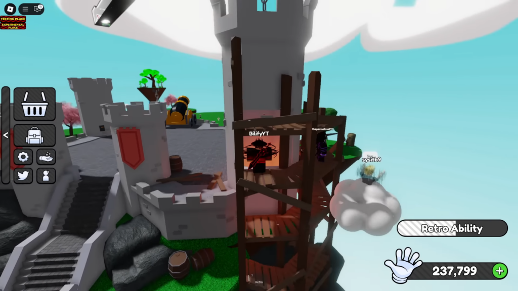 Enter the portal located at the largest tower of Cannon Island to start the Obby Challenge in Slap Battles