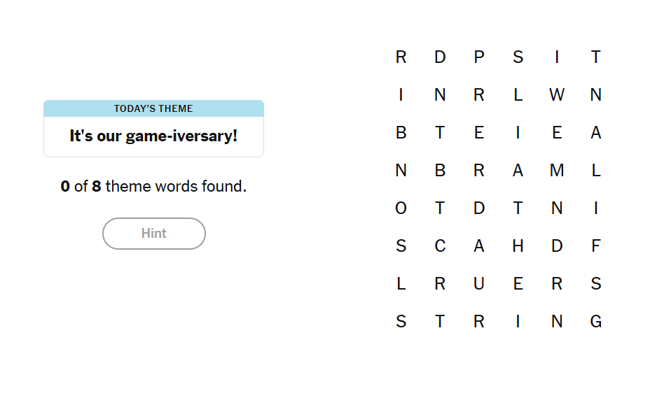 It's our game-iversary meaning nyt strands