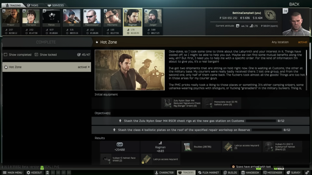 The objectives of Hot Zone quest in Escape From Tarkov