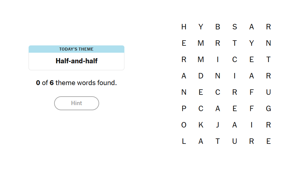 Half-And-half meaning nyt strands