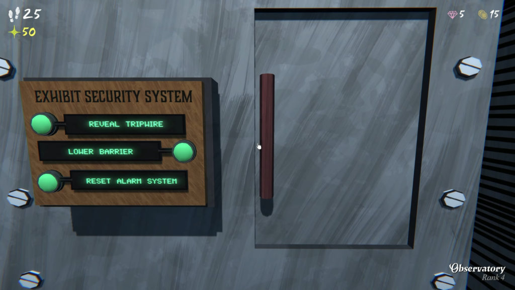 Solve the Closed Exhibit Security Panel puzzle to get the Red Paper Crown in Blue Prince