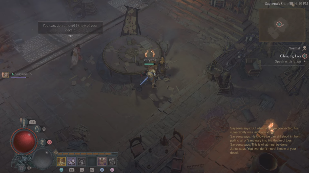 Jarius rushes in as you speak with Sayeena during Chasing Lies quest in Diablo 4.