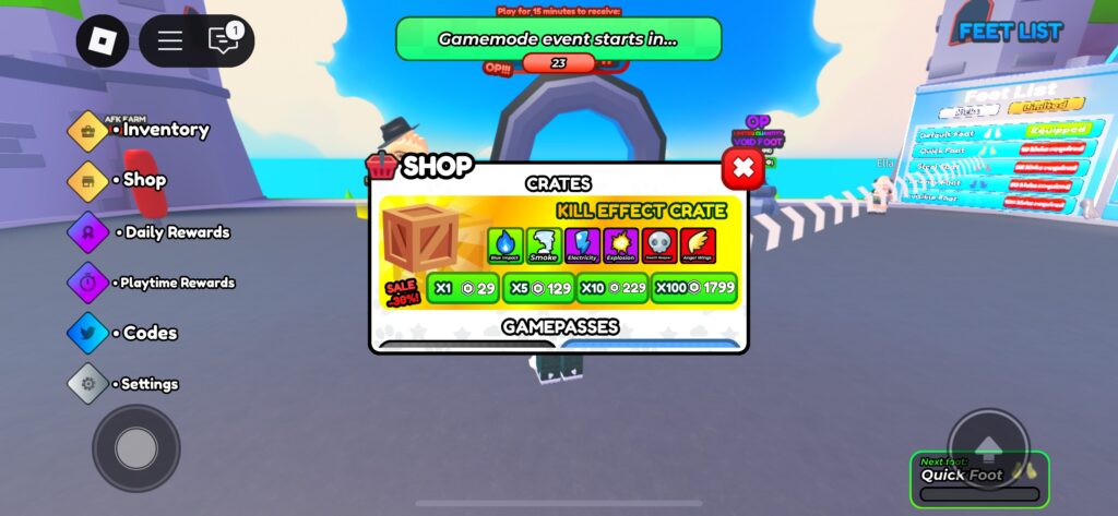 foot battles codes